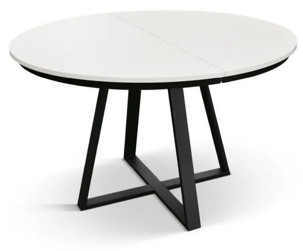 Tavolo rotondo PANTELLERIA in legno effetto bianco frassinato con base a X in metallo antracite, allungabile ⌀120 cm &#8211; ⌀170 cm