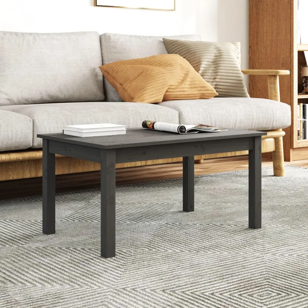 Tavolino Da Salotto Grigio 80x50x40 Cm Legno Massello Di Pino /