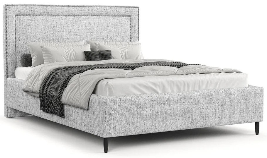 Letto matrimoniale imbottito grigio chiaro con spazio contenitivo e rete 140x200 cm Baleine - Maison de Rêve