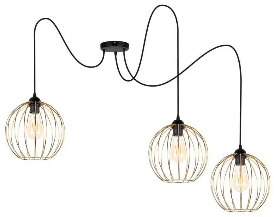 Lampadario a sospensione con filo MATT 3xE27/60W/230V ragno nero/oro
