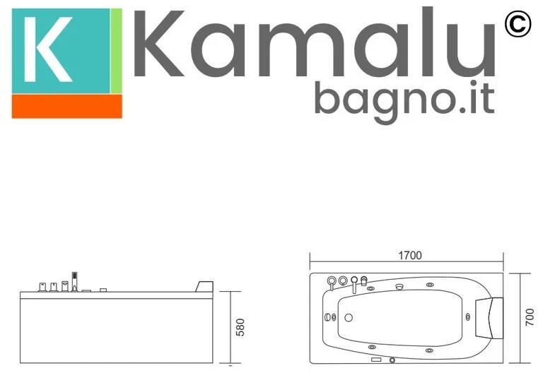 Kamalu - Vasca idromassaggio 170x70 con posizionamento angolare a destra | KVSS-200