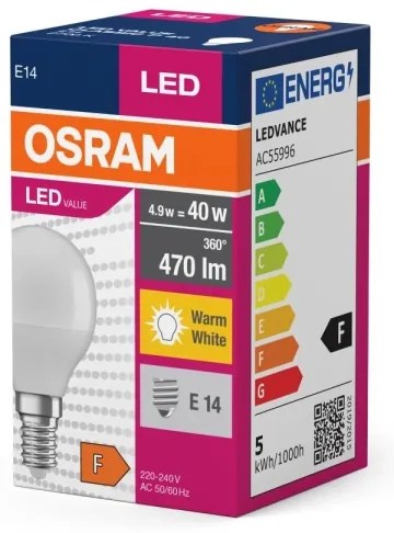 Lampadina LED P40 E14/4,9W/230V 2700K - Osram