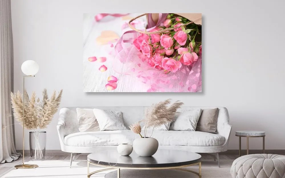 Quadro su tela – Bouquet di rose rosa