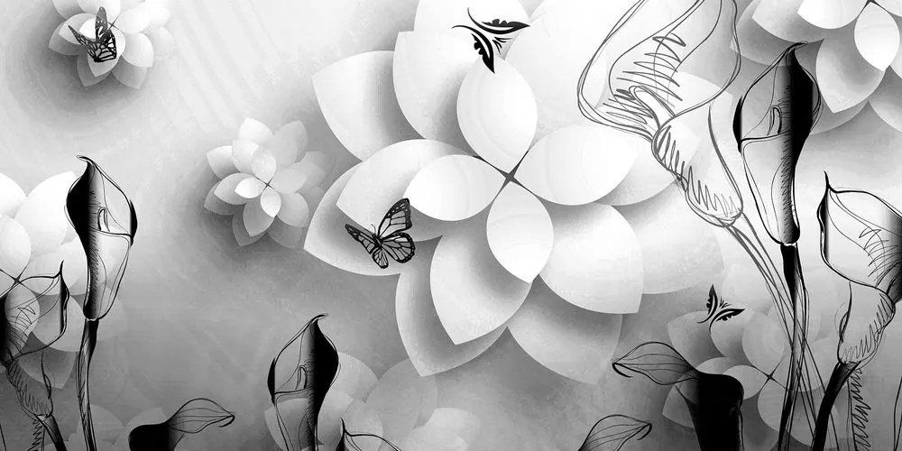 Stampa su tela – Fiori astratti in bianco e nero