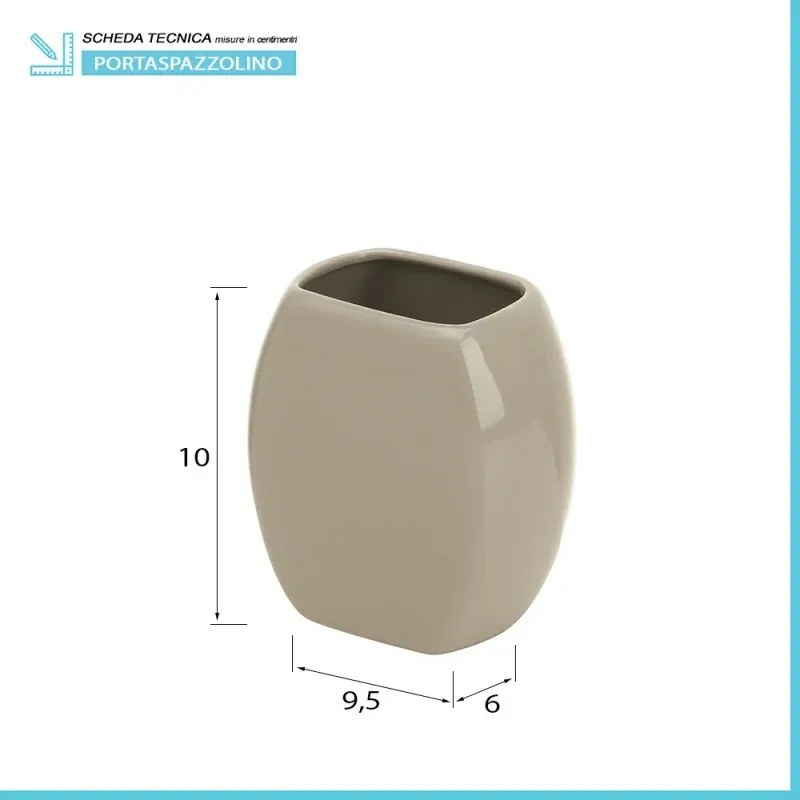 Porta spazzolini bagno tortora dappoggio in ceramica
