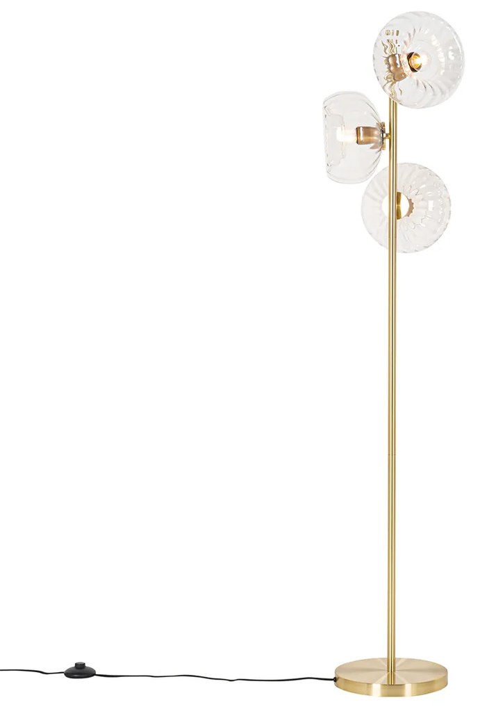 Lampada da terra Art Déco oro con vetro a 3 luci - Ayesha