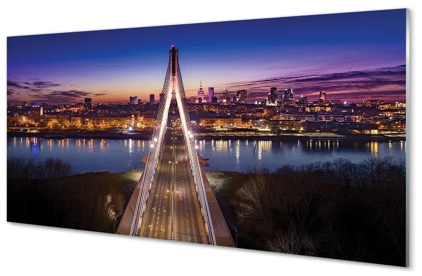Quadro di vetro Panorama del ponte di varsavia sul fiume 100x50 cm