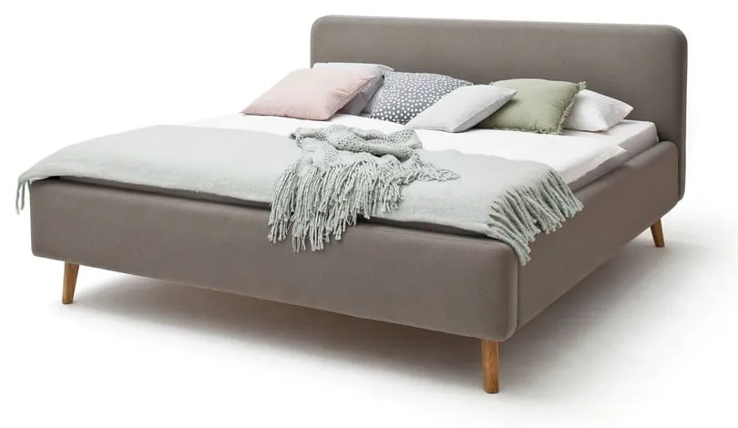 Letto matrimoniale imbottito grigio tortora con contenitore con rete inclusa 160x200 cm Mattis – Meise Möbel
