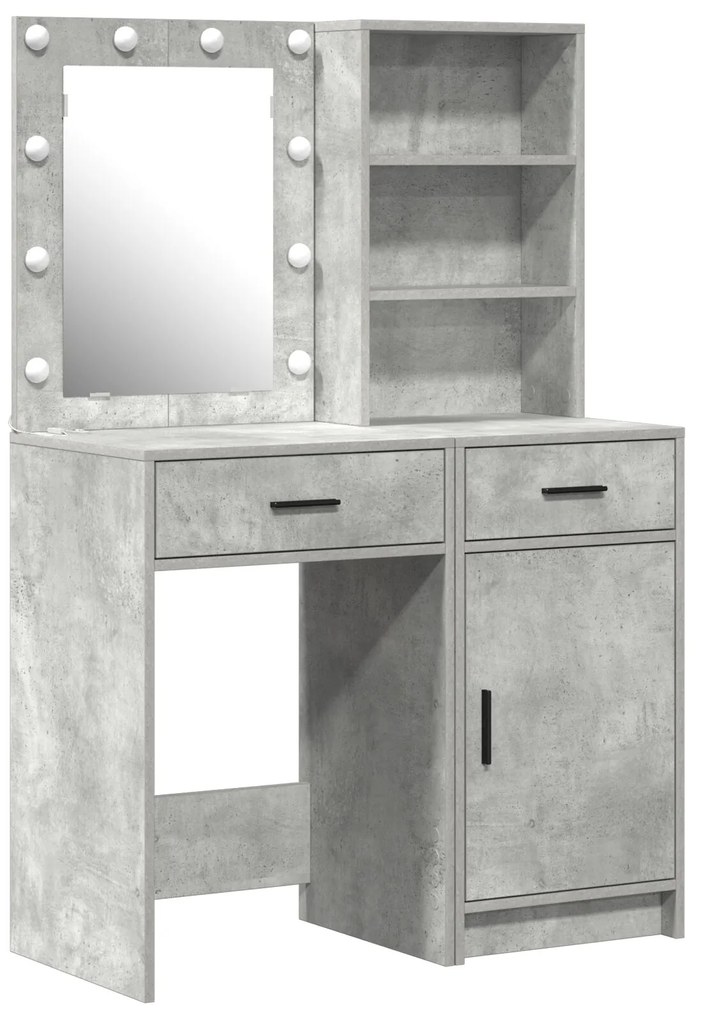 Set da toeletta 2 pezzi con led grigio cemento in legno ingegnerizzato