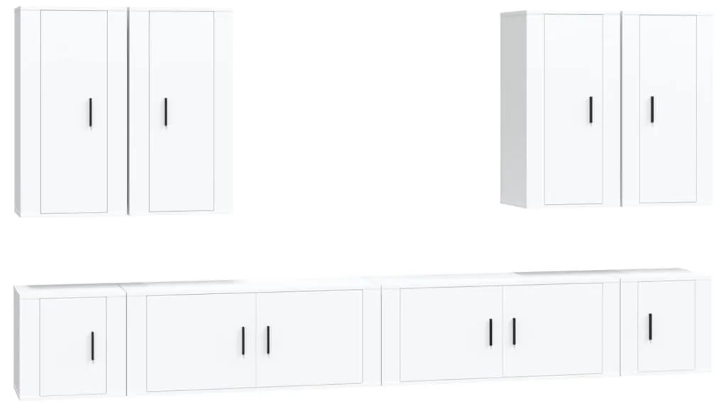 Set mobili porta tv 8pz bianco in legno multistrato