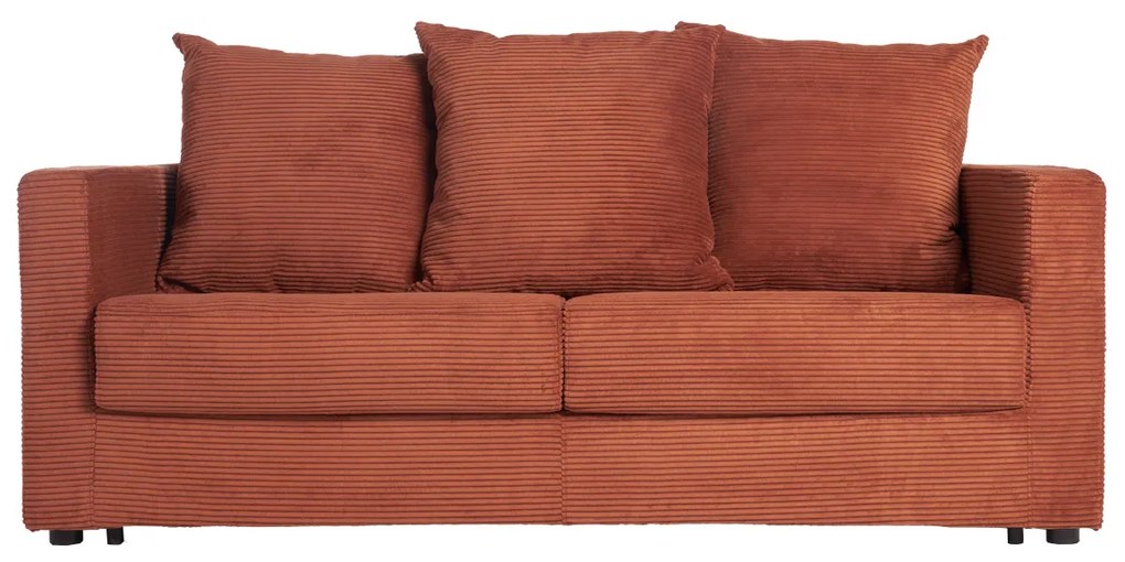 Divano letto 3 posti in tessuto velluto a coste color terracotta con materasso 13 cm BACIO