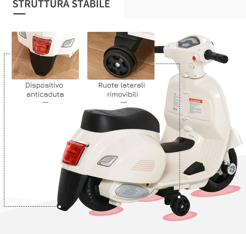 Scooter Elettrico per Bambini Licenza Ufficiale Piaggio Vespa Small 7,2V 2,5Ah Bianco...
