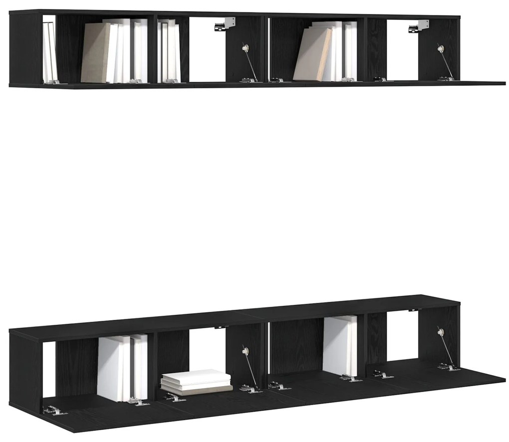 Set di mobili per tv a parete in 4 pezzi di in legno ingegnerizzato nero rovere