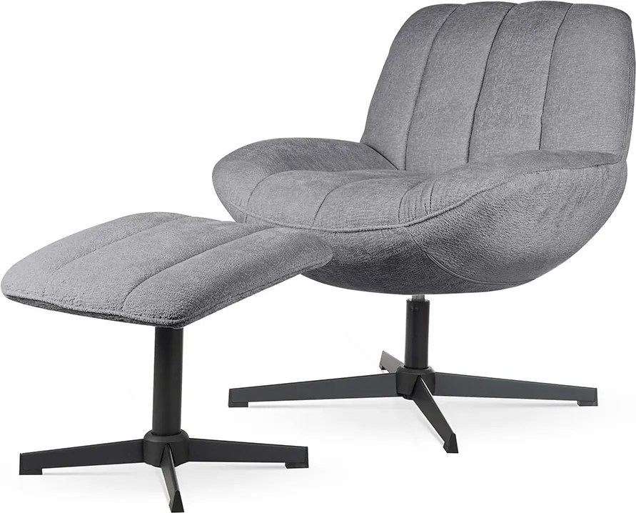 Poltrona girevole Luna con poggiapiedi grigio – 71x81x81 cm