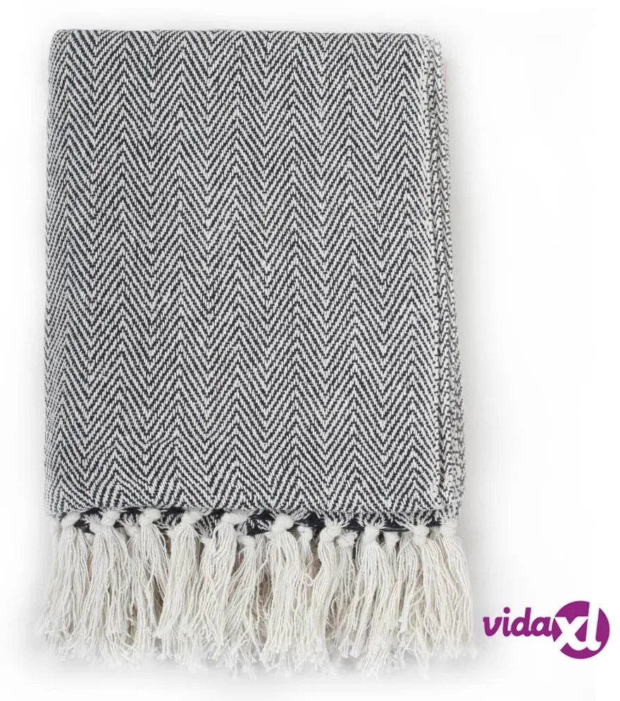 vidaXL Copriletto in Cotone a Spina di Pesce 160x210 cm Blu Marino