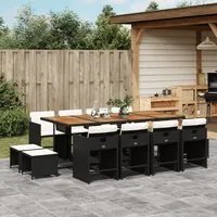 Set da Pranzo da Giardino 13pz con Cuscini Nero in Polyrattan 3211167