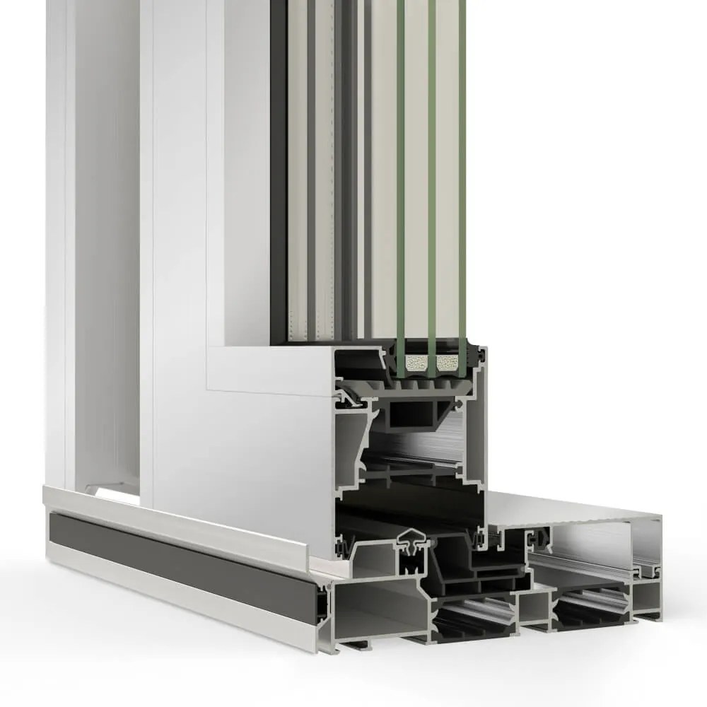 Porta alzante scorrevole Schüco ASE 80.HI, bianco RAL-9016, 2000 x 1800 mm, configurazione individuale