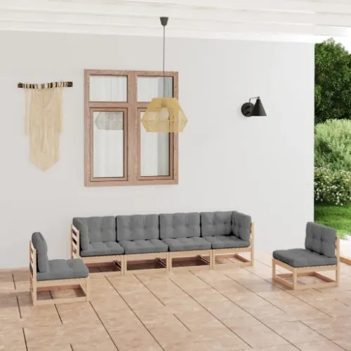 Set Divani da Giardino 6 pz con Cuscini Legno Massello Pino