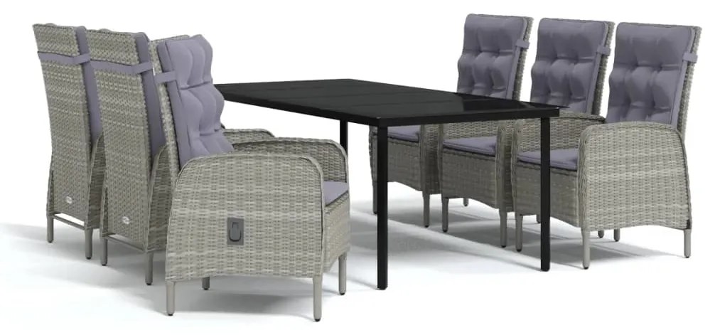 Set da pranzo da giardino 7 pz con cuscini grigio e nero