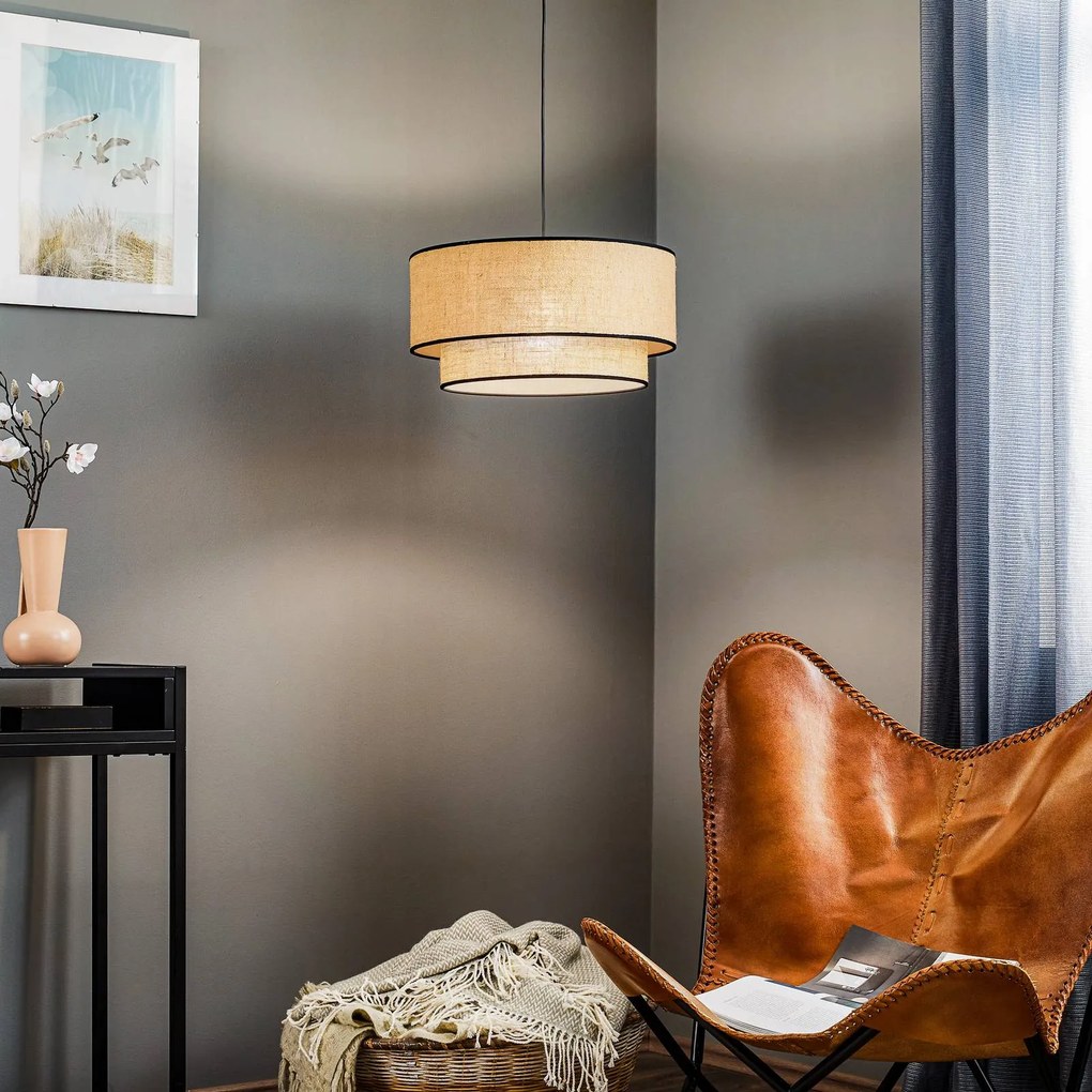 Duolla Lampada a sospensione Boho juta & nera Ø45cm a 1 luce