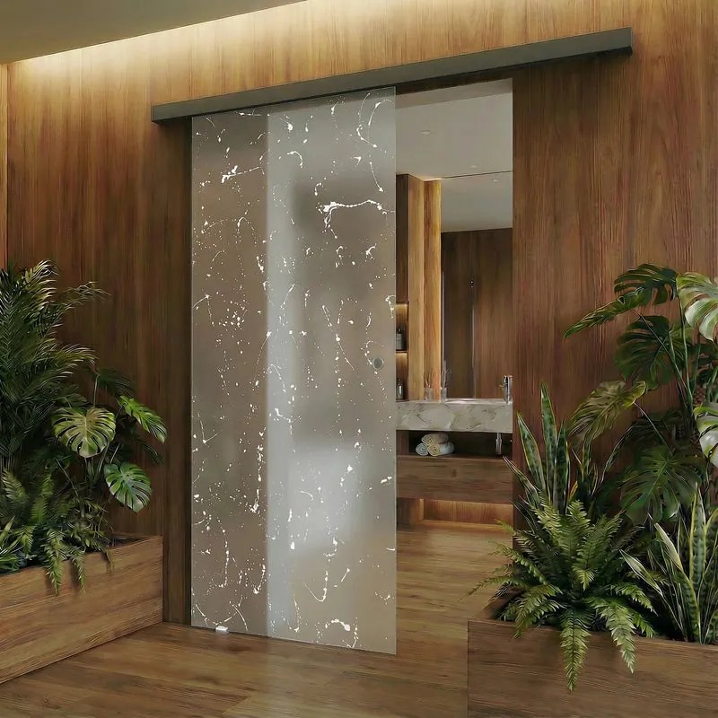 Porta scorrevole reversibile Paint in vetro trasparente, L 88 x H 215 cm, con binario Meli