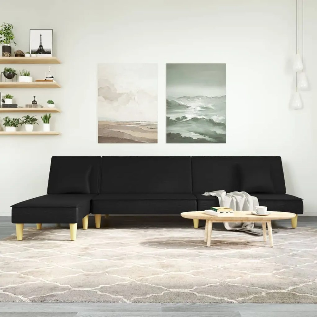 Divano Letto A L Nero 255x140x70 Cm İn Tessuto /