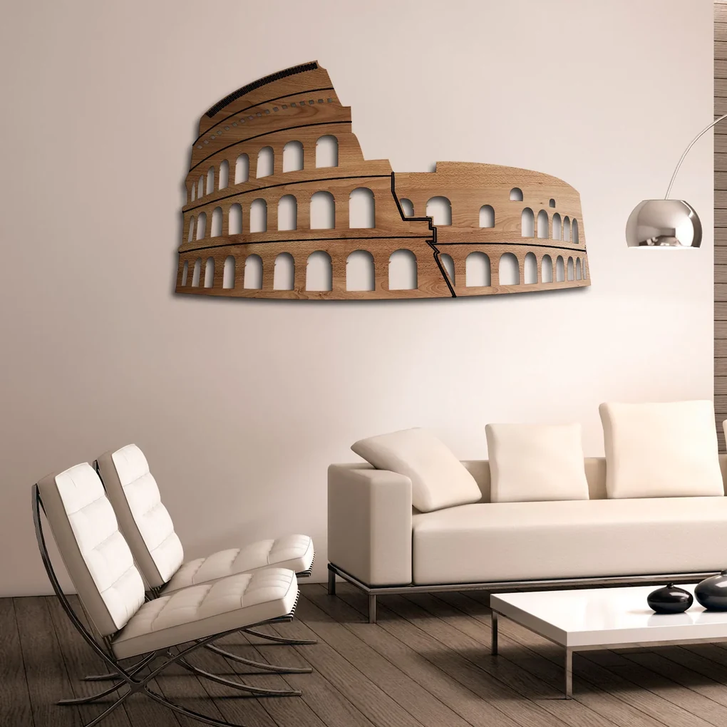 Colosseo Roma - quadro in legno mdf scuro larghezza 1,1 metri