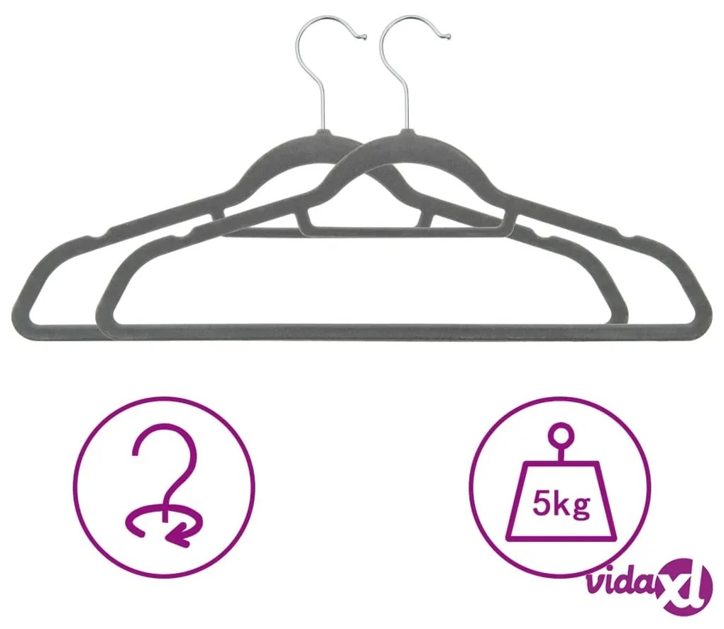 vidaXL Set Appendiabiti 100 pz Antiscivolo Grigio in Velluto