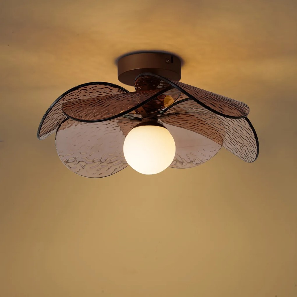 Plafoniera di design bronzo scuro con vetro ambrato a coste - Kemner