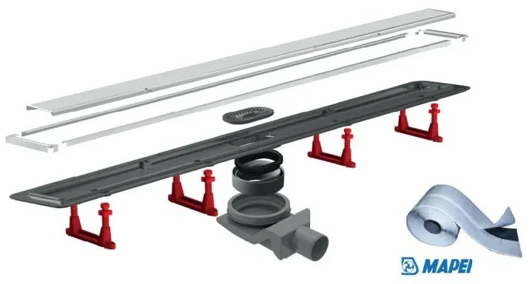 Canalina doccia a pavimento 55 cm con cover piastrellabile in acciaio inox e scarico incluso