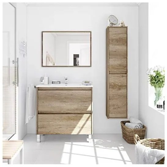 Mobile bagno 80 cm con colonna, lavabo e specchio rovere - Dakota 94611