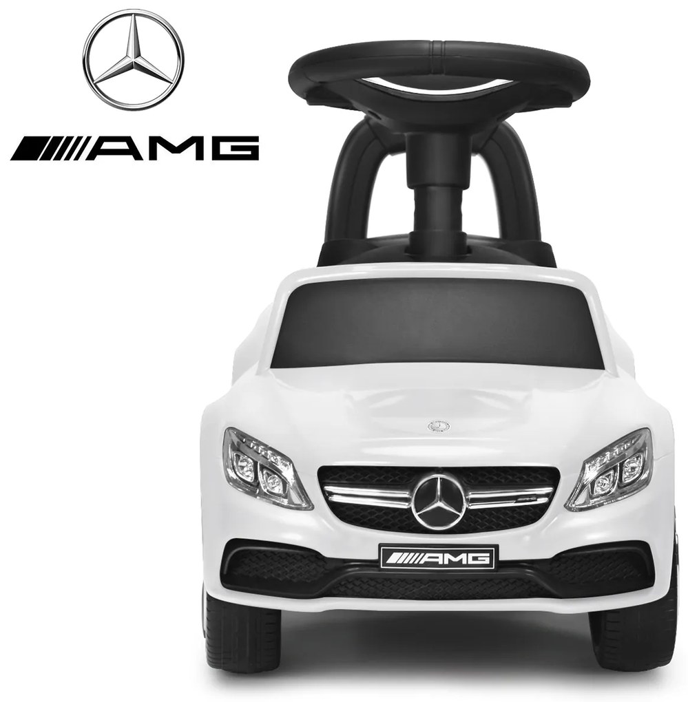 Costway Macchinina giocattolo per bambini, Mercedes Benz con clacson musica scompartimento sotto il sedile Bianco