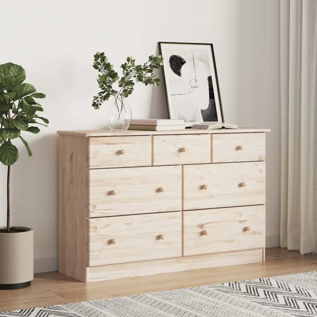 Cassettiera alta 112x35x73 cm in legno massello di pino