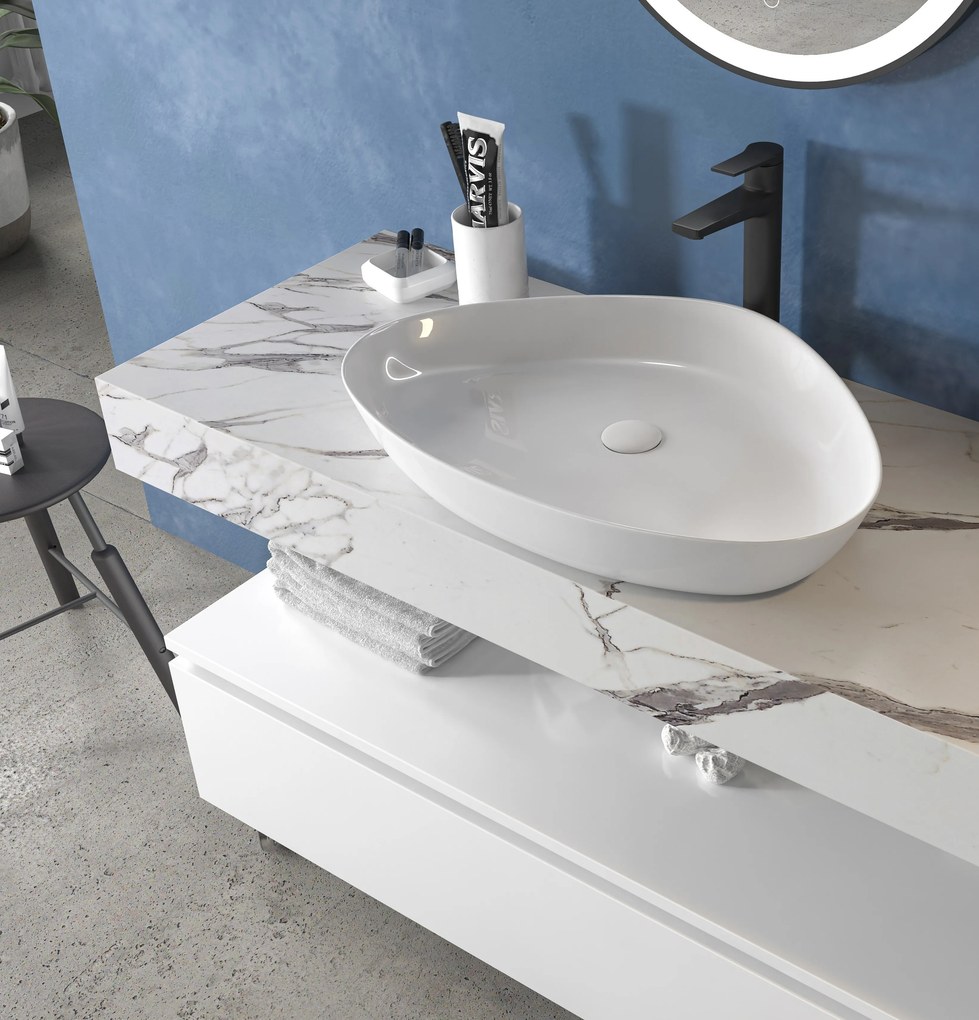 Composizione bagno 120 cm con mobile a terra e mensolone effetto marmo | KAM-KK1203M - KAMALU