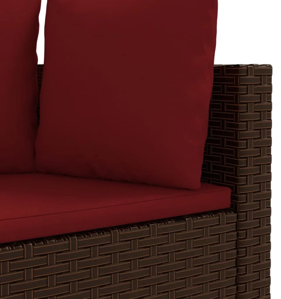 Set divano da giardino 3 pz con cuscini marrone in polyrattan