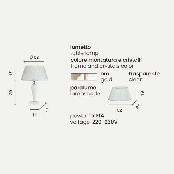 Lampada da tavolo RAVEL 32x46 cm in vetro lavorato a mano Oro