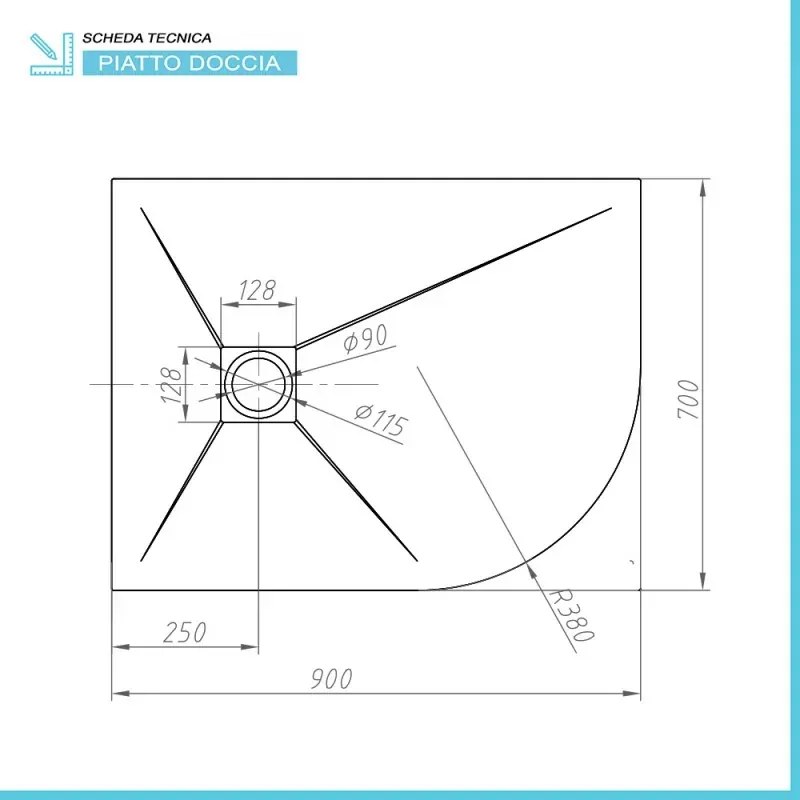 Piatto doccia resina 70x90 semicircolare sinistro bianco pietra filo pavimento Loren