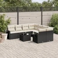 Set Divani da Giardino 9 pz con Cuscini Nero in Polyrattan 3219955