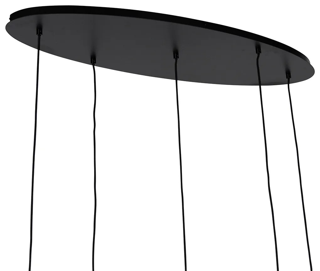 Lampadario ovale nero con vetro oro e fumé 5 luci - Zuzanna