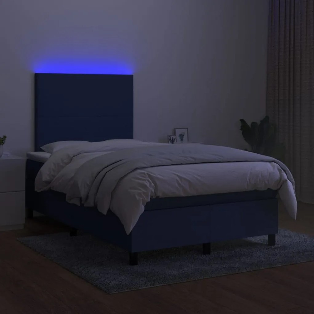 Letto a molle con materasso e led blu 120x190 cm in tessuto