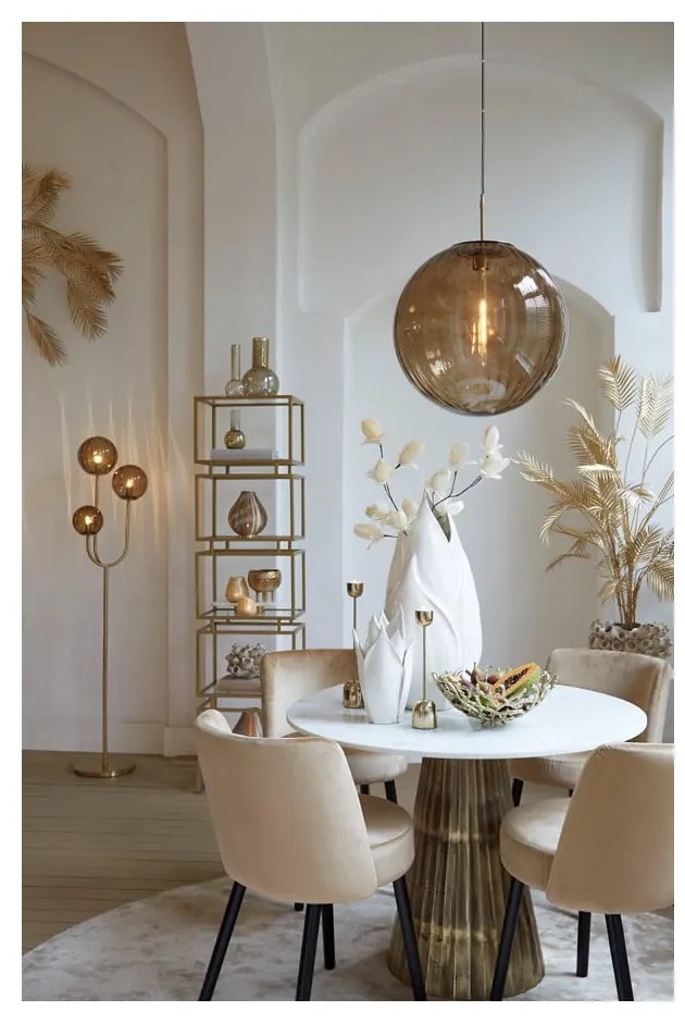 Tavolo da pranzo rotondo in bianco e bronzo con piano in marmo ø 100 cm Leyda - Light & Living