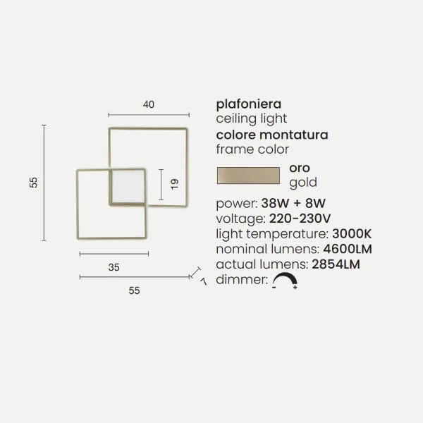 Plafoniera DOWEL in metallo verniciato oro PICCOLO