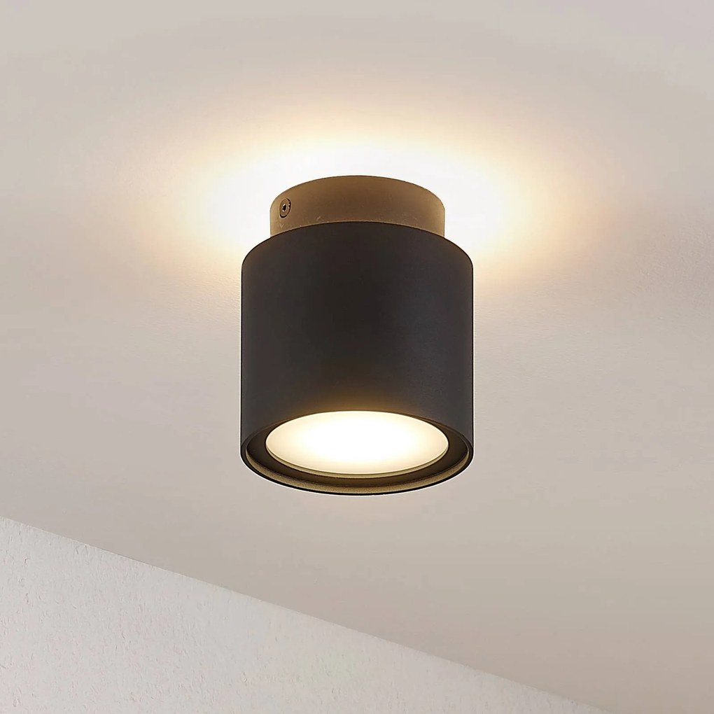 Arcchio plafoniera Walisa, Ø 10 cm, nera, diffusore, GU10 Walisa Arcchio, dimmerabile, Nero, Soggiorno / Sala da pranzo, Alluminio, Moderno, Faretto