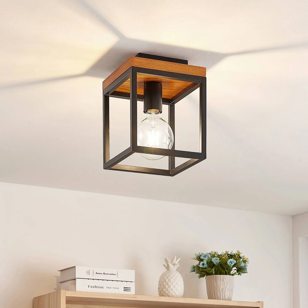 Plafoniera soffitto Miravi Lindby, dimmerabile, Nero, Soggiorno / Sala da pranzo, Legno, Moderno, Plafoniera