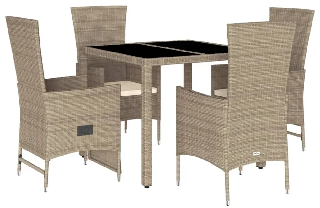 Set da pranzo da giardino 5 pz con cuscini beige in polyrattan