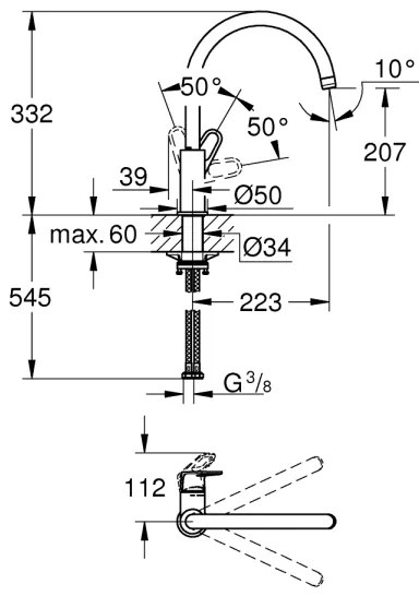 GROHE 31555001 - Miscelatore per lavello START FLOW 332 mm, cromo lucido