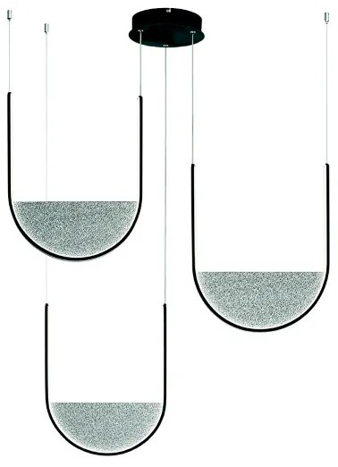 Lampada a sospensione 90 cm 3 Luci LED LOTUS con inserto in vetro granigliato FUMÉ