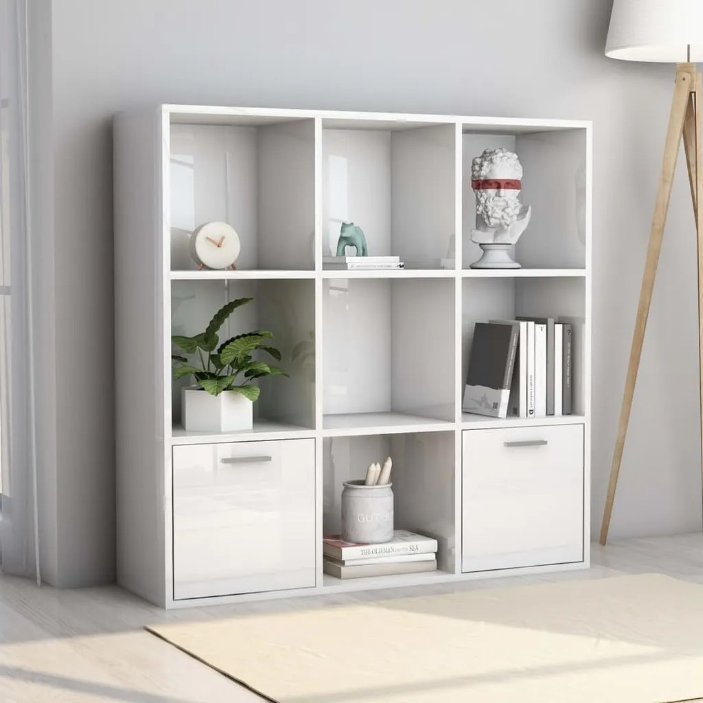 Libreria Bianco Lucido 98x30x98 Cm İn Legno Multistrato /