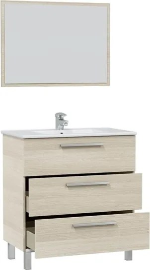 Mobile Bagno 80 Cm 3 Cassetti Con Lavabo E Specchio Athena Rovere