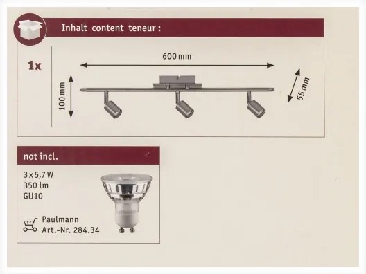 Paulmann 66708 - 3xGU10/10W Faretto GEORGIA 230V
